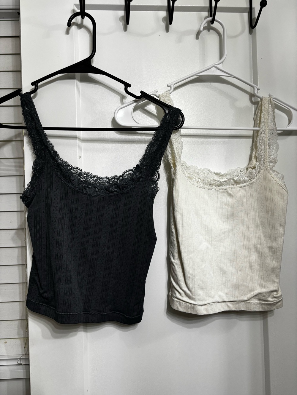 Wild skye Lace-Trim Ribbed Tank Top set grey & Cream/ white